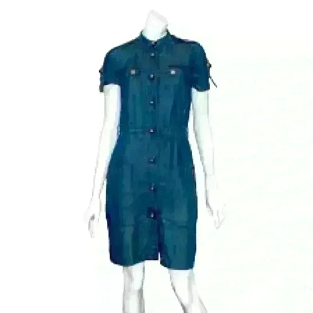 LANVIN x ACNE Denim Shirt Dress Multi Pocket Metal Button Women's